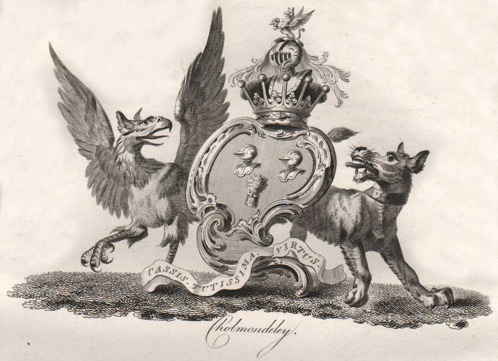 CHOLMONDELEY. Coat of Arms. Heraldry 1790 old antique vintage print picture